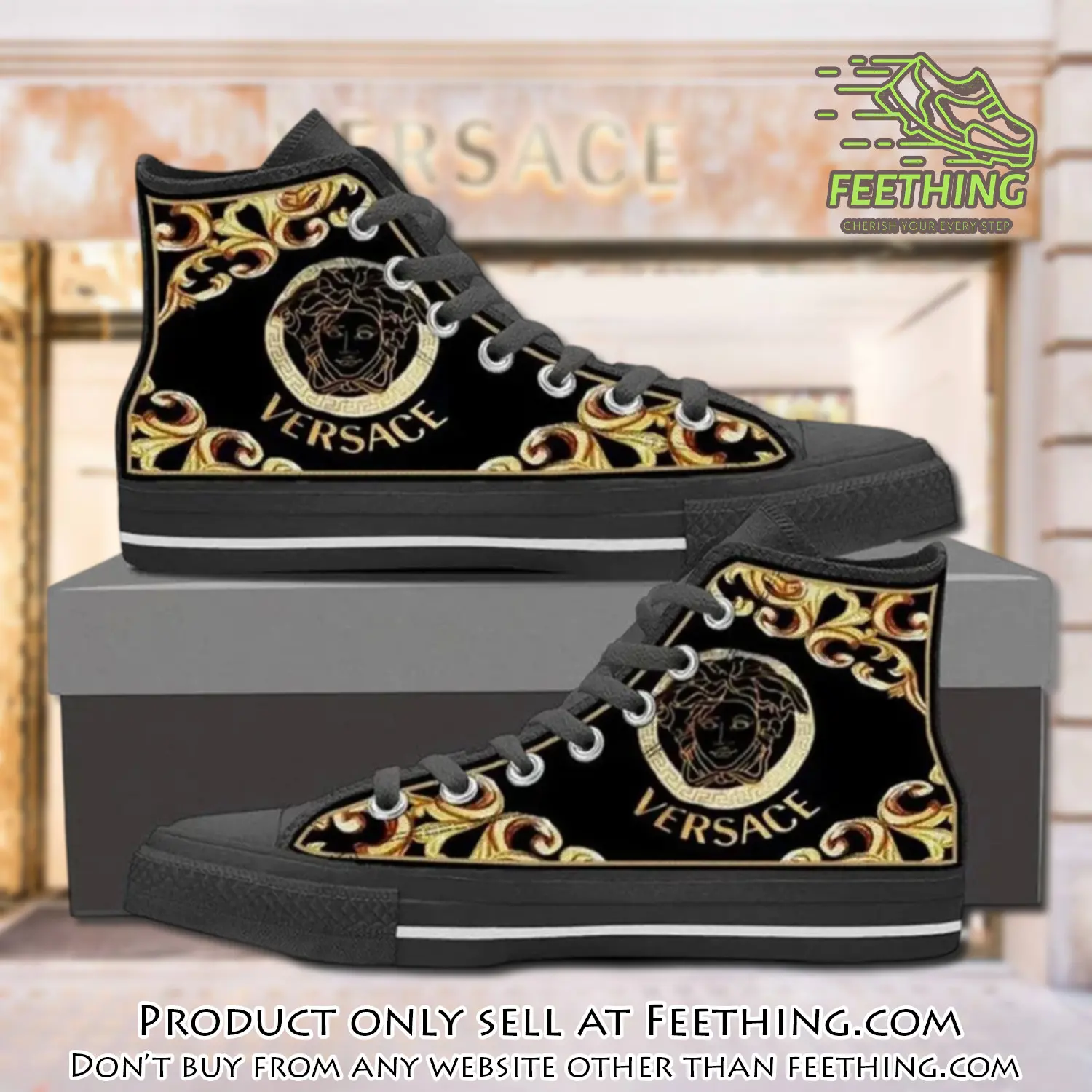 Versace medusa golden black high top canvas shoes luxury brand gifts for men women ft3840868